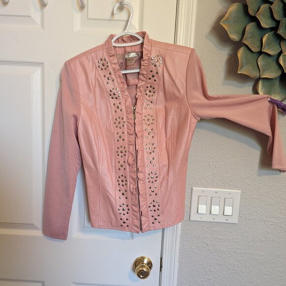 Peter Nygard Jackets & Blazers - Pearl Pink STUDDED LEATHER & Knit Jacket! | M | Nygard | EUC